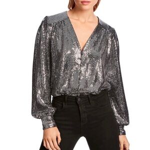 NEW LINI SILVER SEQUIN LONG SLEEVE BODYSUIT
